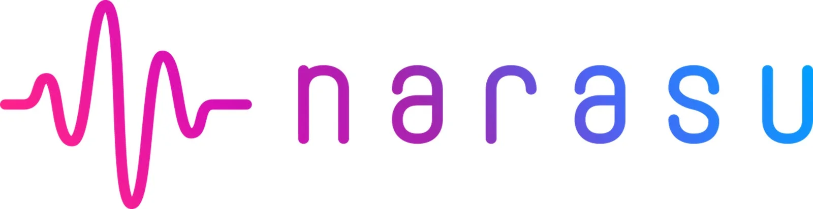 ピンクからブルーへのグラデーションが特徴的なウェーブ状の図形と「narasu」の文字が配された、モダンでシンプルなロゴデザイン