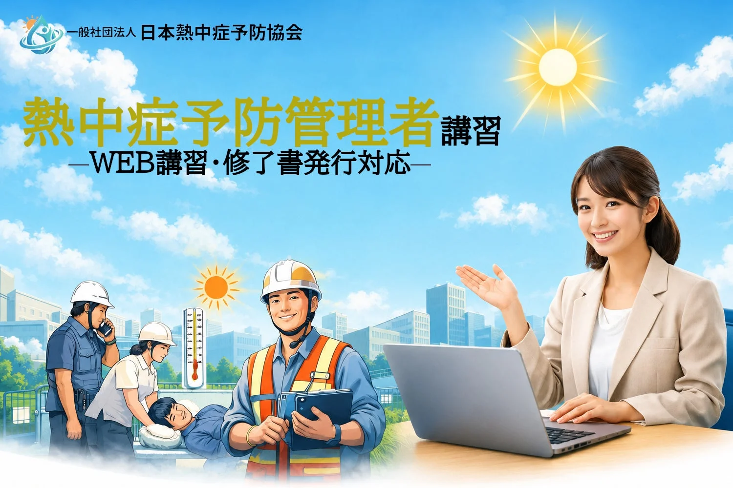 熱中症予防管理者講習の案内画像、WEB講習・修了書発行対応