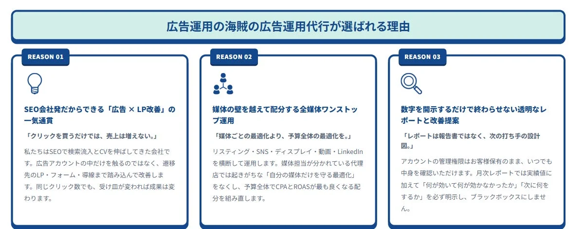 広告運用の海賊が選ばれる理由