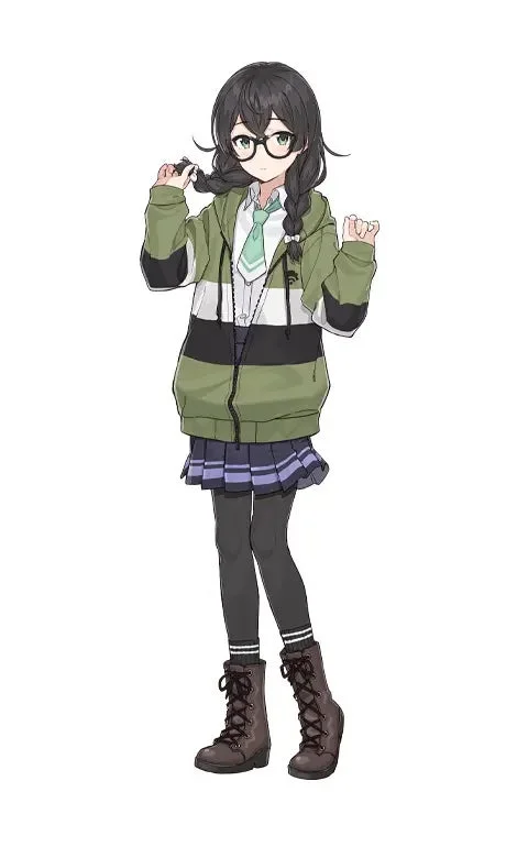 眼鏡をかけた黒髪の少女のイラスト