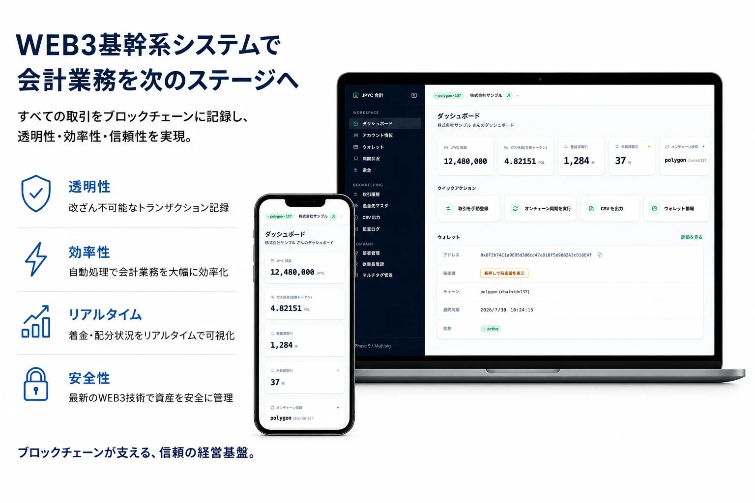 WEB3基幹系会計システムがブロックチェーン技術で会計業務の透明性、効率性、リアルタイム性、安全性を実現