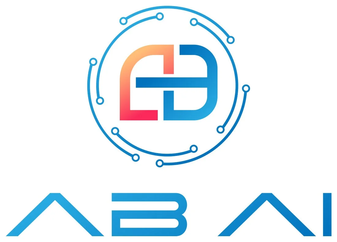 中央に「AB」または「LB」の文字を組み合わせたような抽象的なロゴが配置されており、その周囲を回路のような円形が囲んでいます。下部には「ABAI」という文字が書かれており、全体的にテクノロジーやAI関連のブランドロゴを想起させるデザインです。
