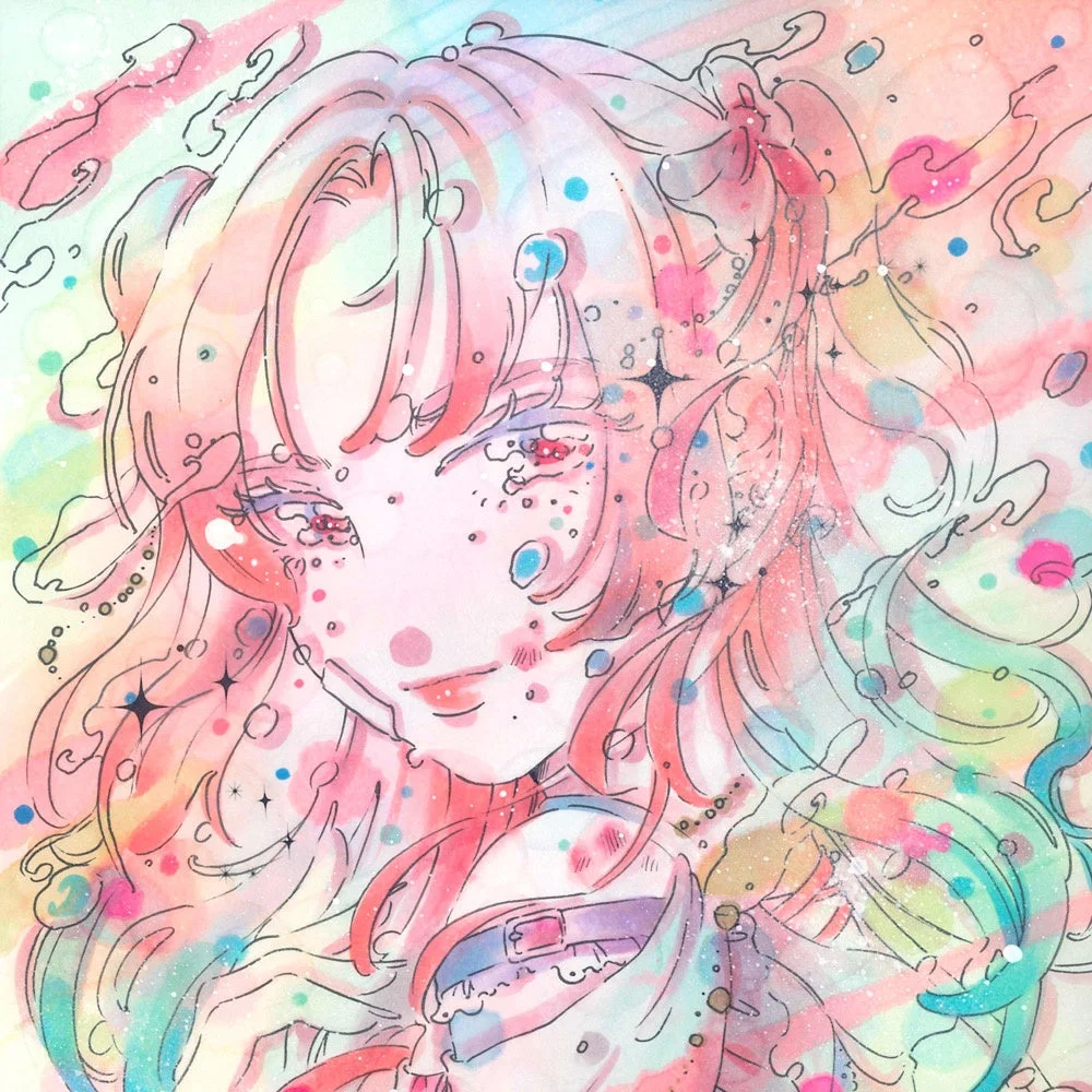 明るいパステルカラーで描かれたアニメ風の少女のイラスト